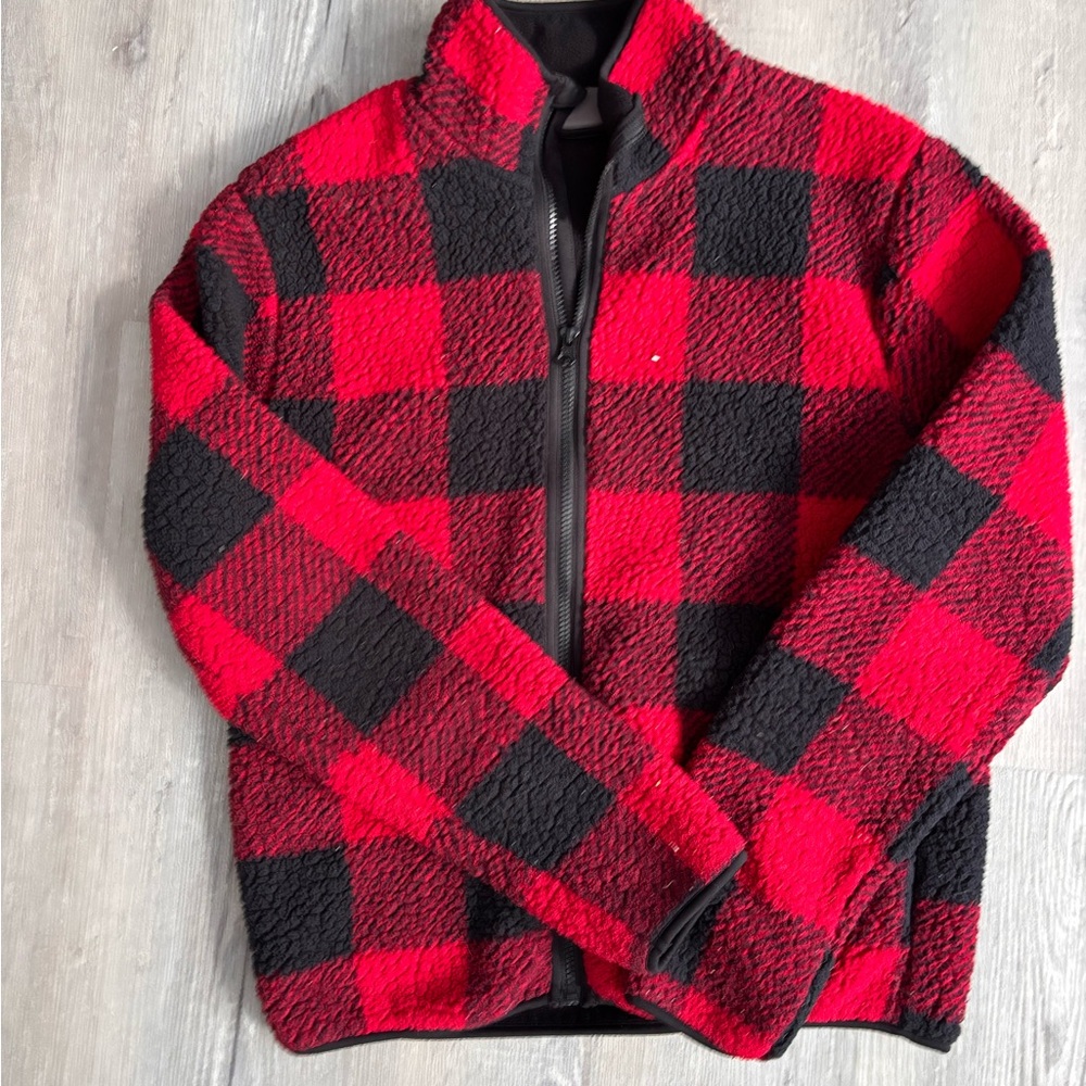 Joe Fresh Red and Black Plaid Teddy Jacket